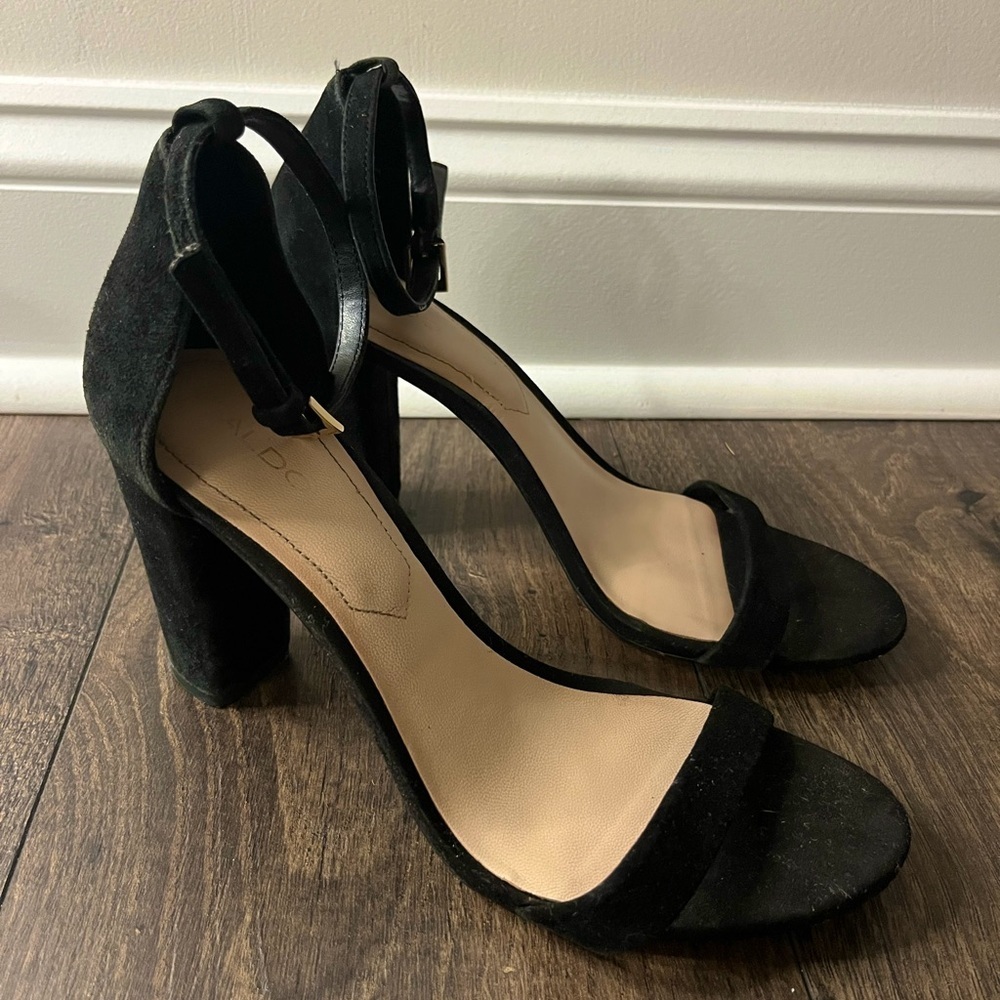 ALDO Black Suede Chunky Heel Ankle Strap Women’s Size 8 - Picture 2 of 9